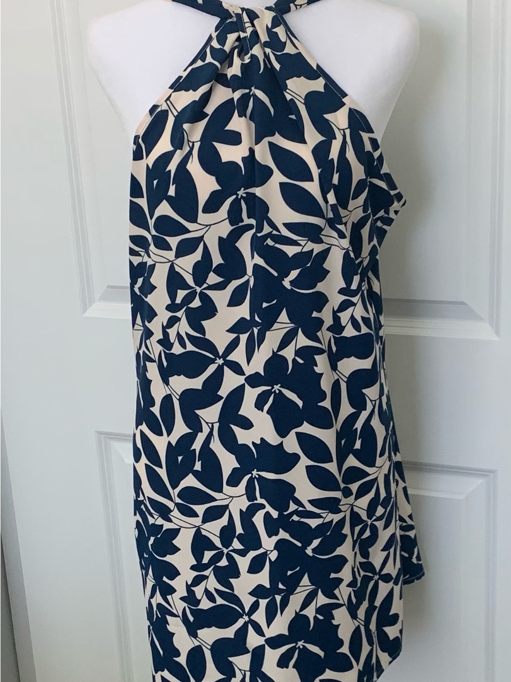 Navy and Cream Halter Floral Summer Dress